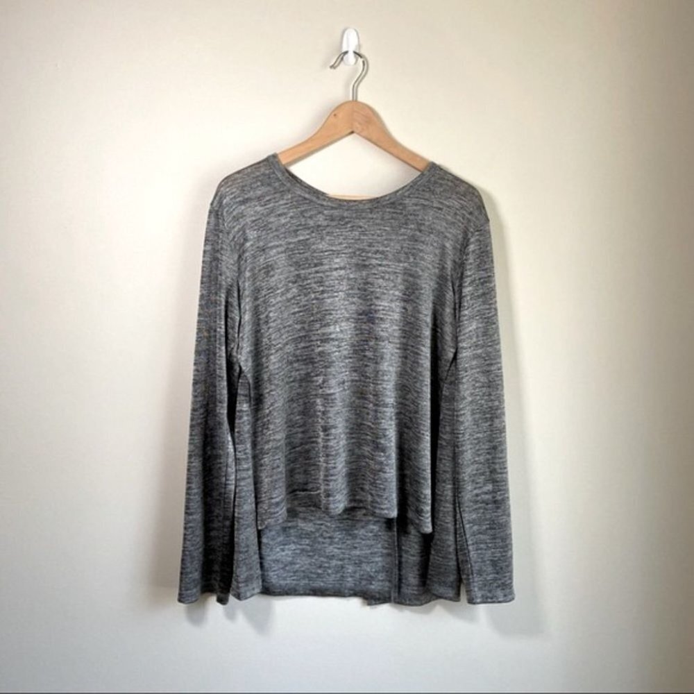 Alexander Wang Knit Split Top Long Sleeve Heathered Grey & Black Medium